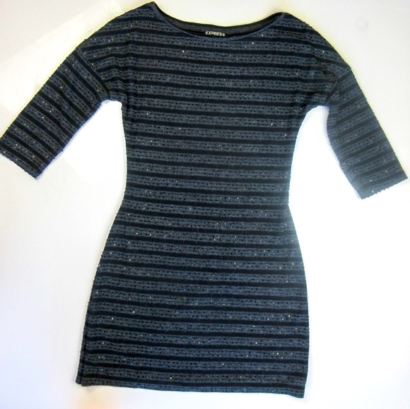 Women’s Black and Gray 3/4 Length Sleeve Mini Dress with Sequin Detail Small - Picture 2 of 6